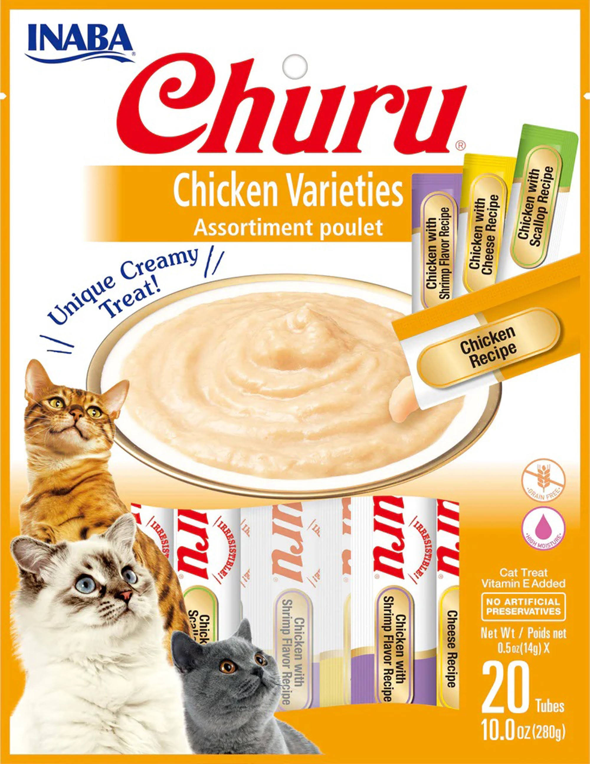 Inaba Churu Creamy Puree Cat Treats - Chicken Varieties, 20 pack
