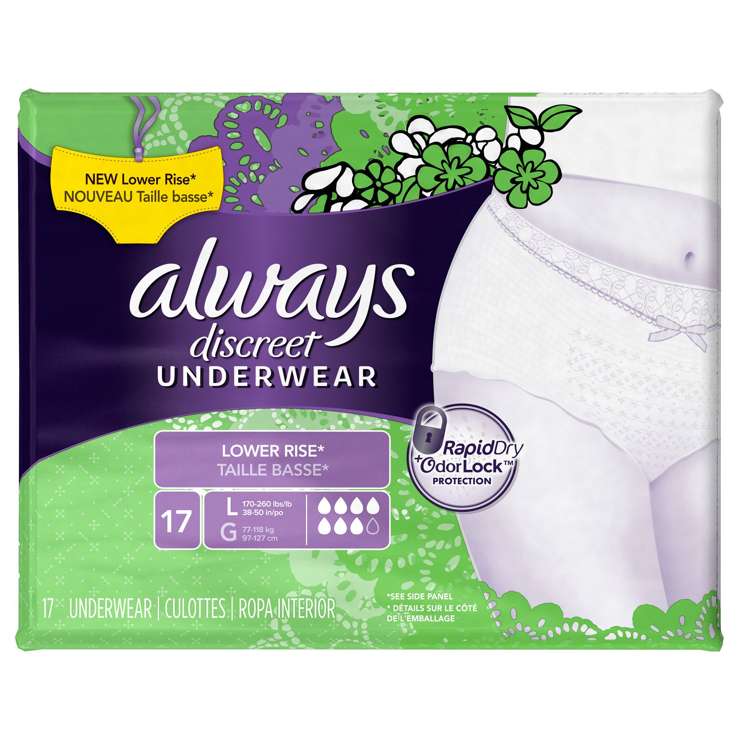 Always Discreet Low Rise Incontinence Underwear - Large, 17ct