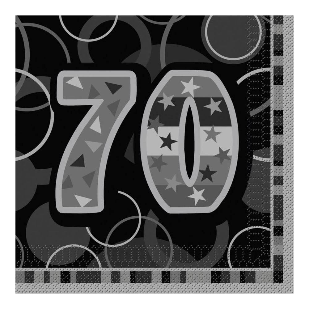 Glitz 70th Birthday Paper Napkins - Black, Pack of 16
