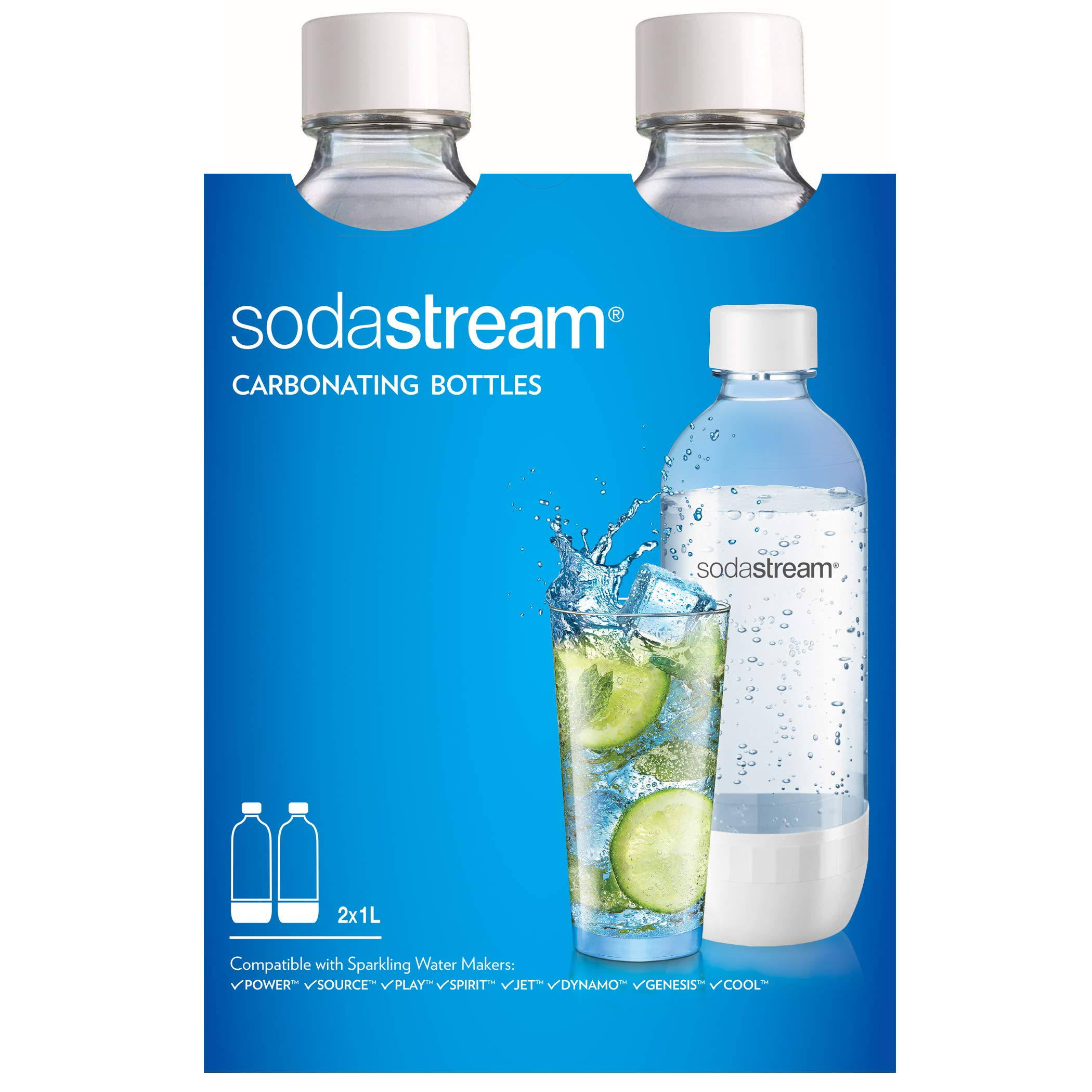 SodaStream Dishwasher Safe 2-Pack 1L White Carbonating Bottle