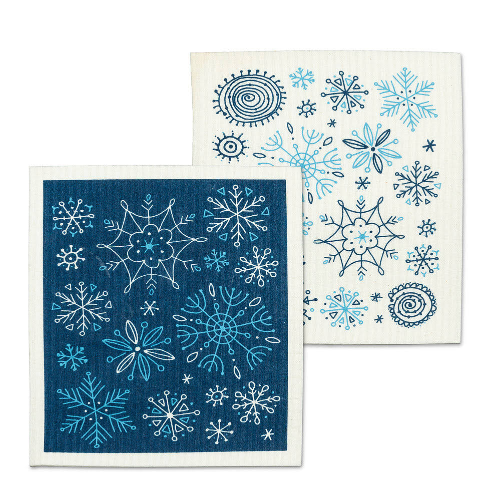 Abbott Dark Blue & Light Blue Allover Snowflakes Dishcloth Set One-Size