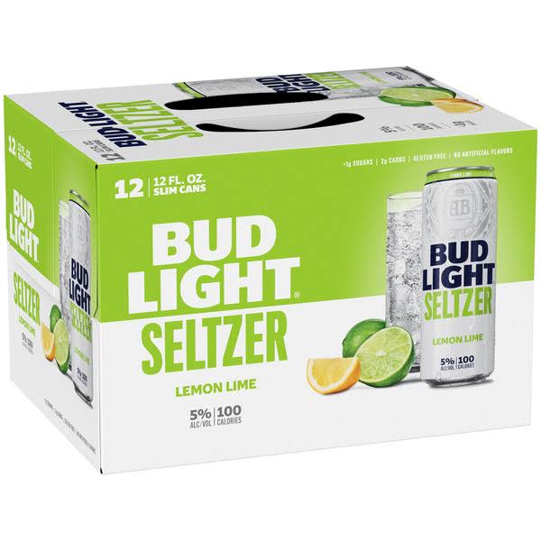 Bud Light Seltzer, Lemon Lime, 12 Slim Cans - 12 pack, 12 fl oz cans