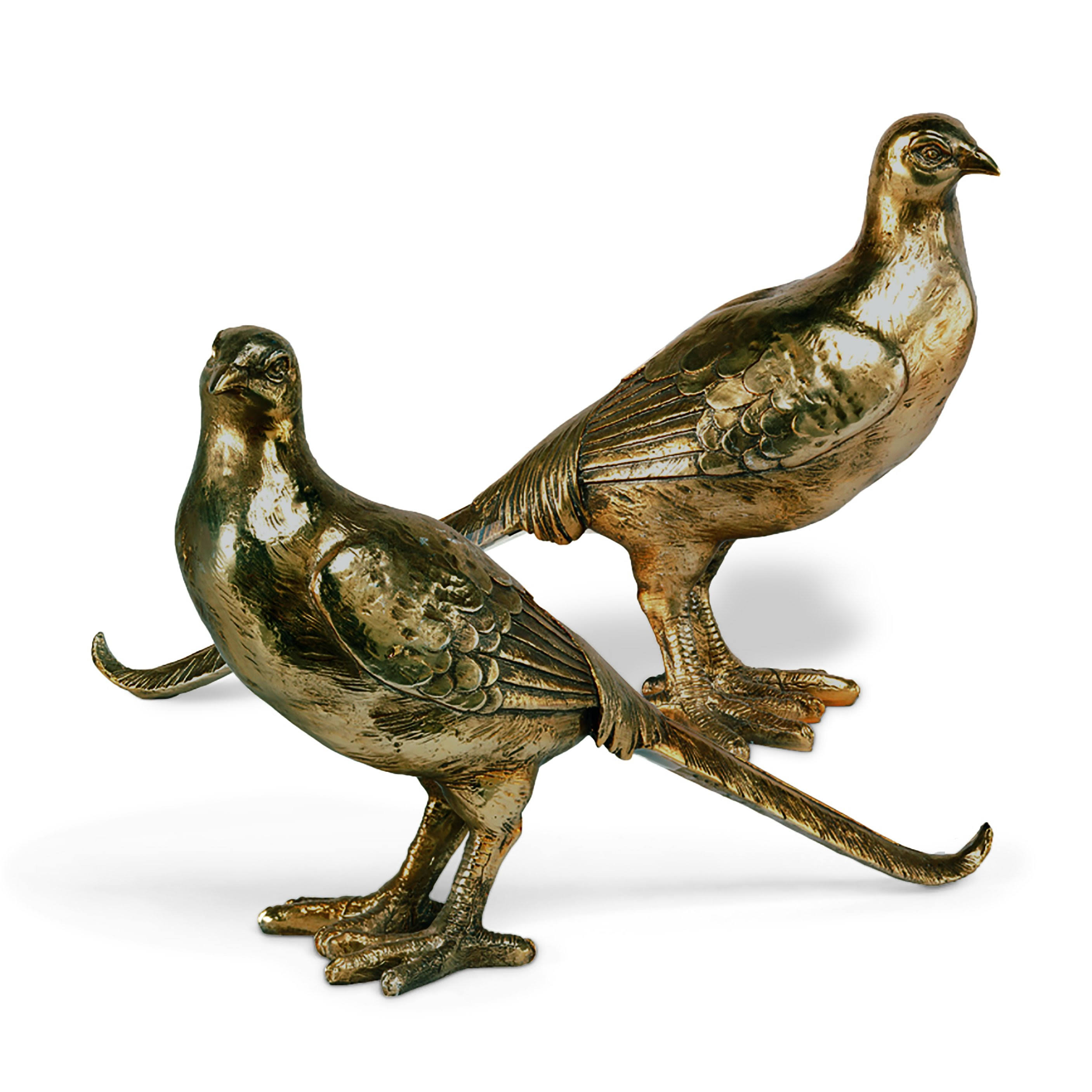 K&K Interiors 51112A Set of Two 8 inch Gold Resin Pheasants