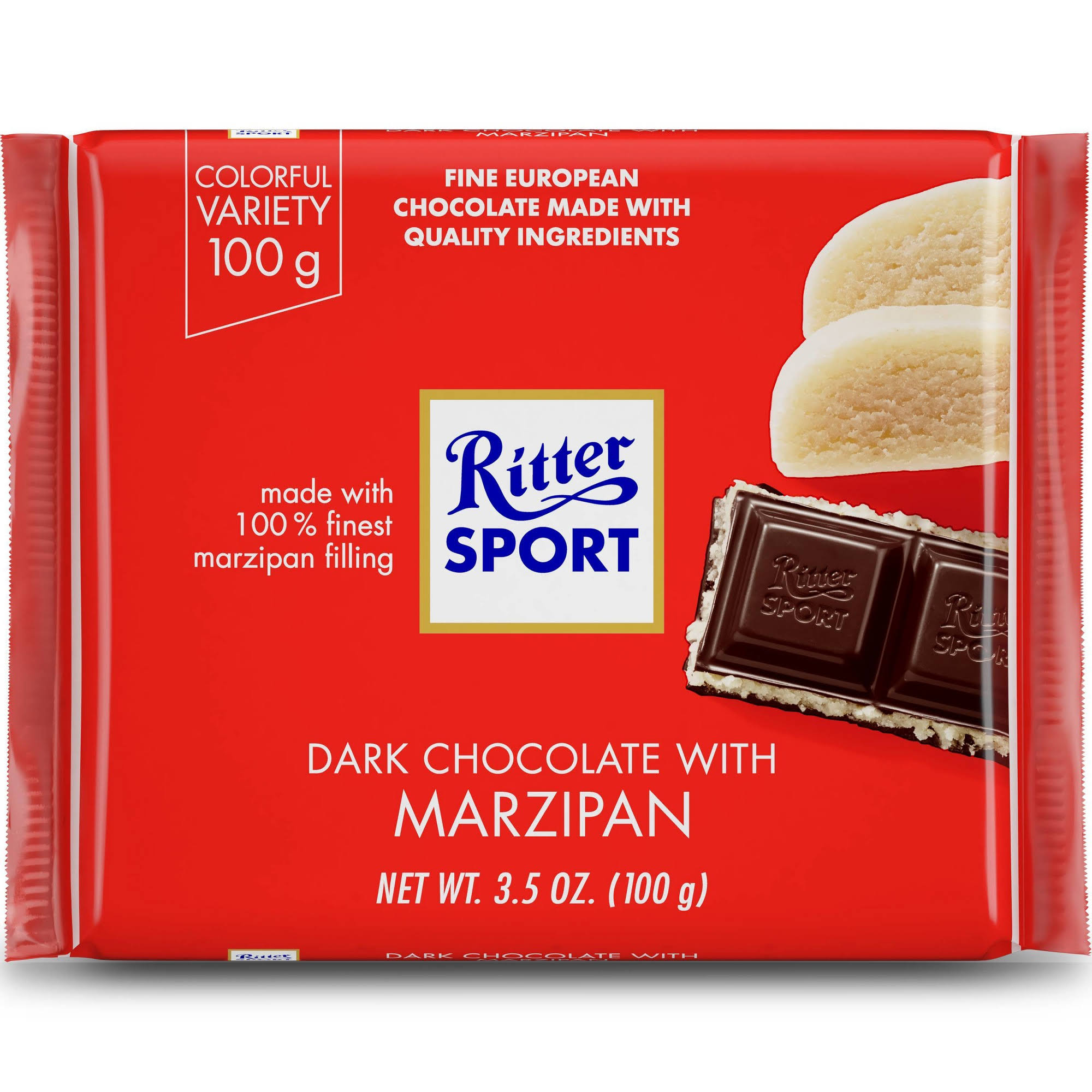 Ritter Sport Bars Dark Chocolate with Marzipan - 100g