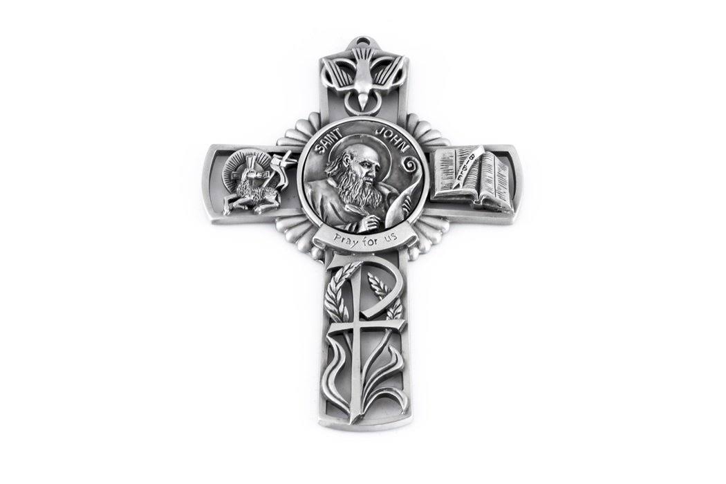 Pewter Catholic Saint St John The Apostle Pray for US Wall Cross, 13cm | Decor | Best Price Guarantee | Free Shipping on All Orders