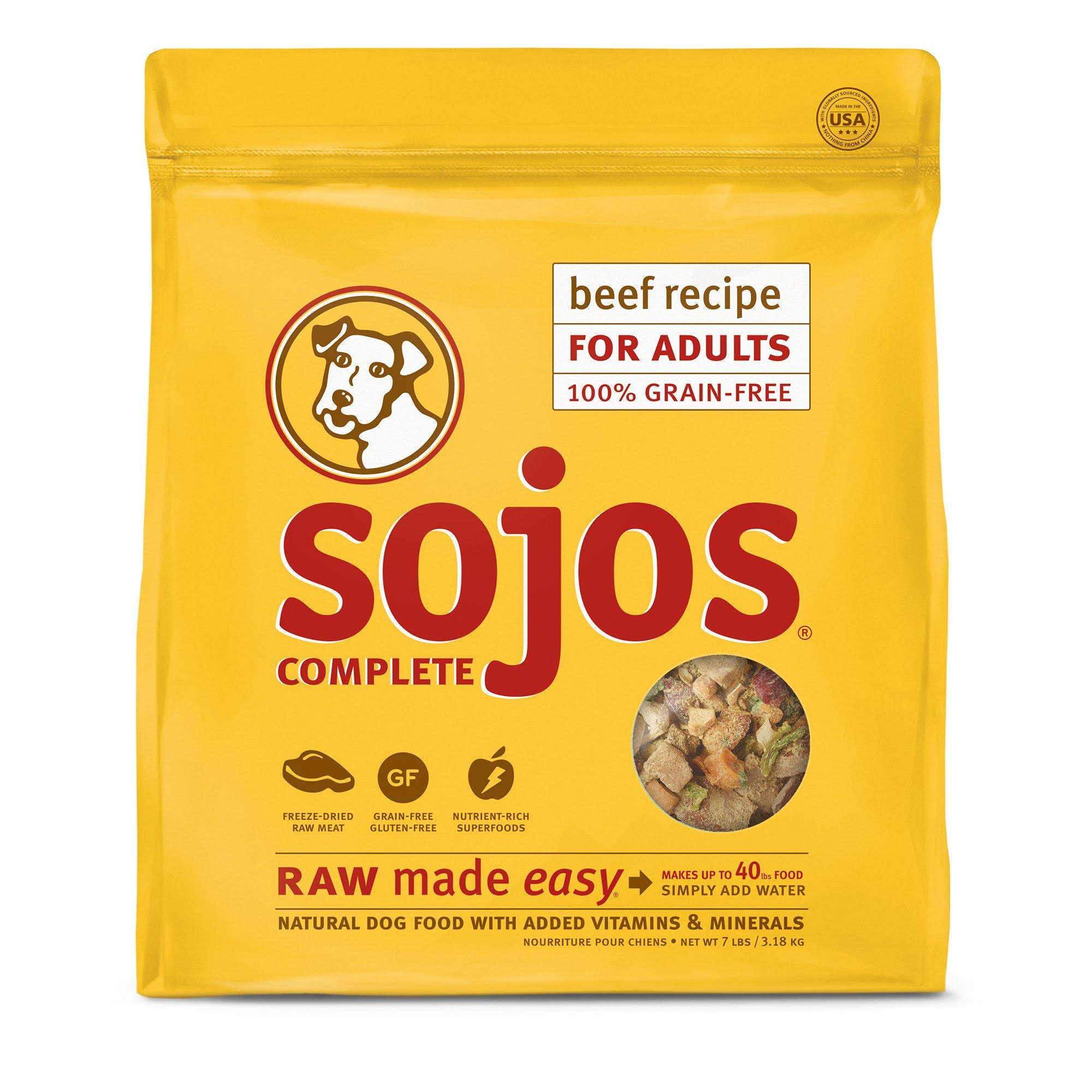 Sojos Beef Recipe Complete Adult Dog Food 7 Lb