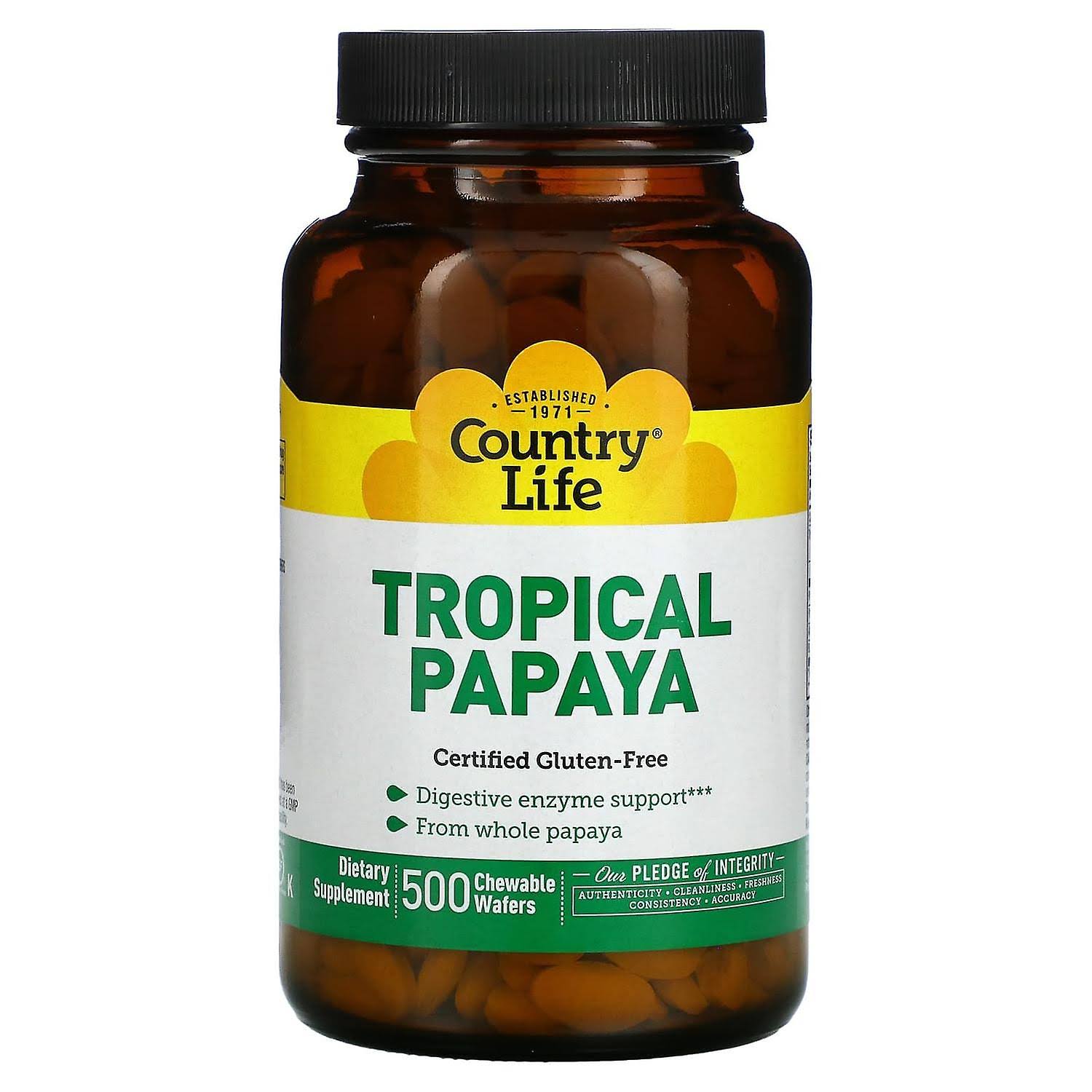 Country Life Natural Tropical Papaya Supplement - 500 Chewable Wafers