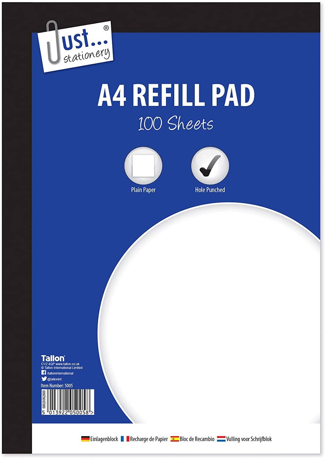 Just stationery 100 Sheet A4 Plain Refill Pad 5005