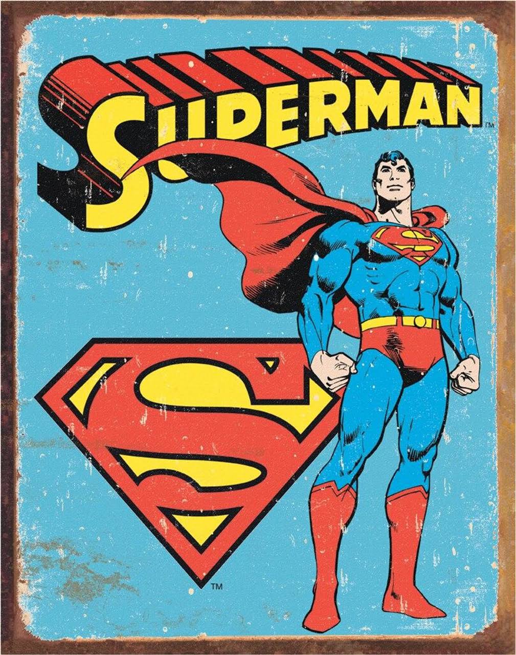 Large Superman Tin Sign Metal Poster Retro Vintage DC Comic Book - 40cm x 31cm