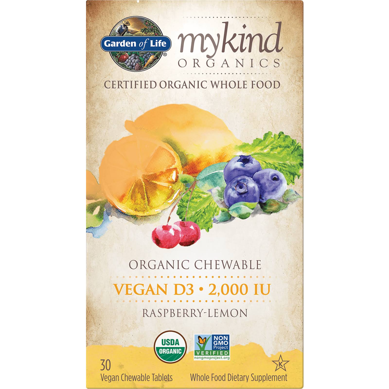 Garden of Life Vitamin D3 Mykind Vegan Organic D Vitamin Whole Food Supplement - 30ct
