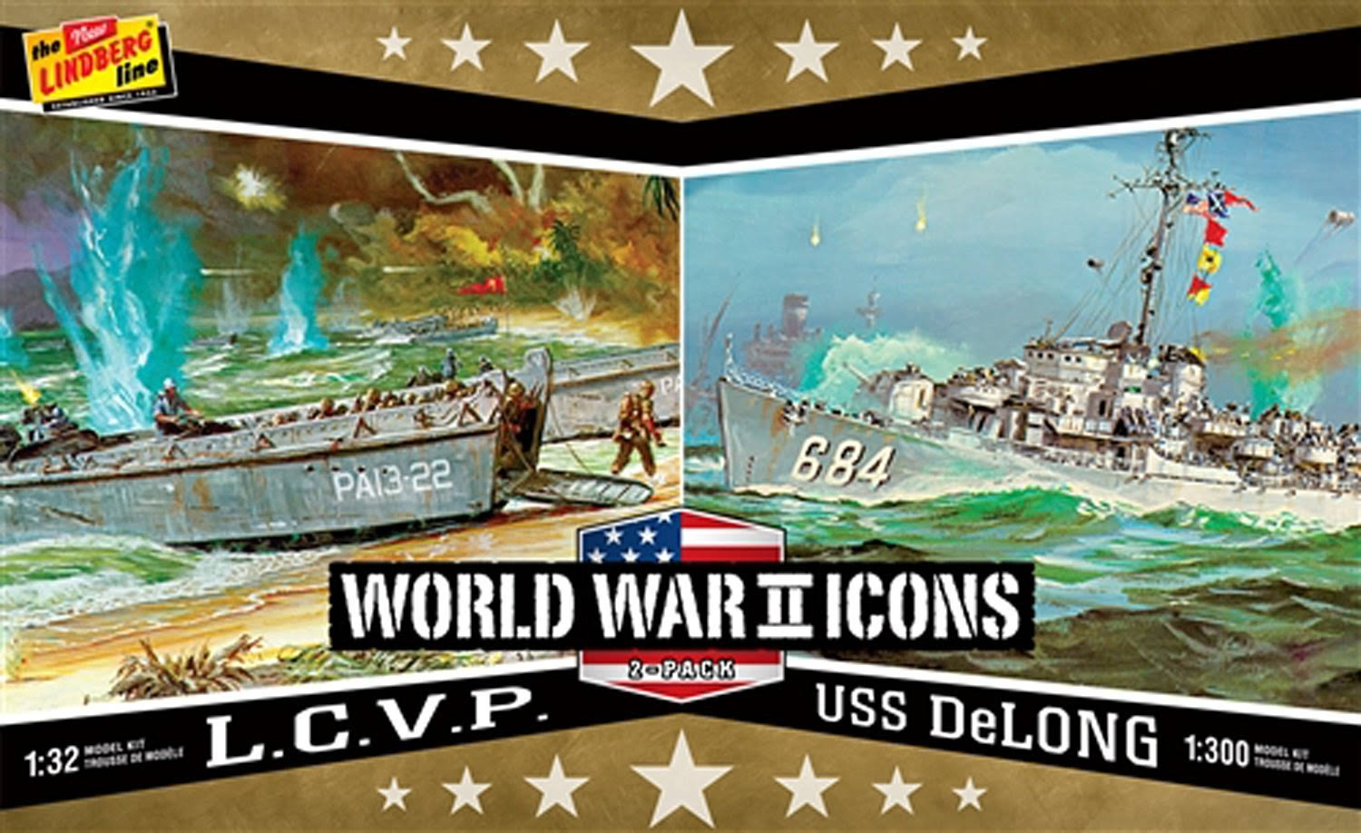 Lindberg American Icons of WWII LCVP & USS DeLong Model Kit - Scale 1:32