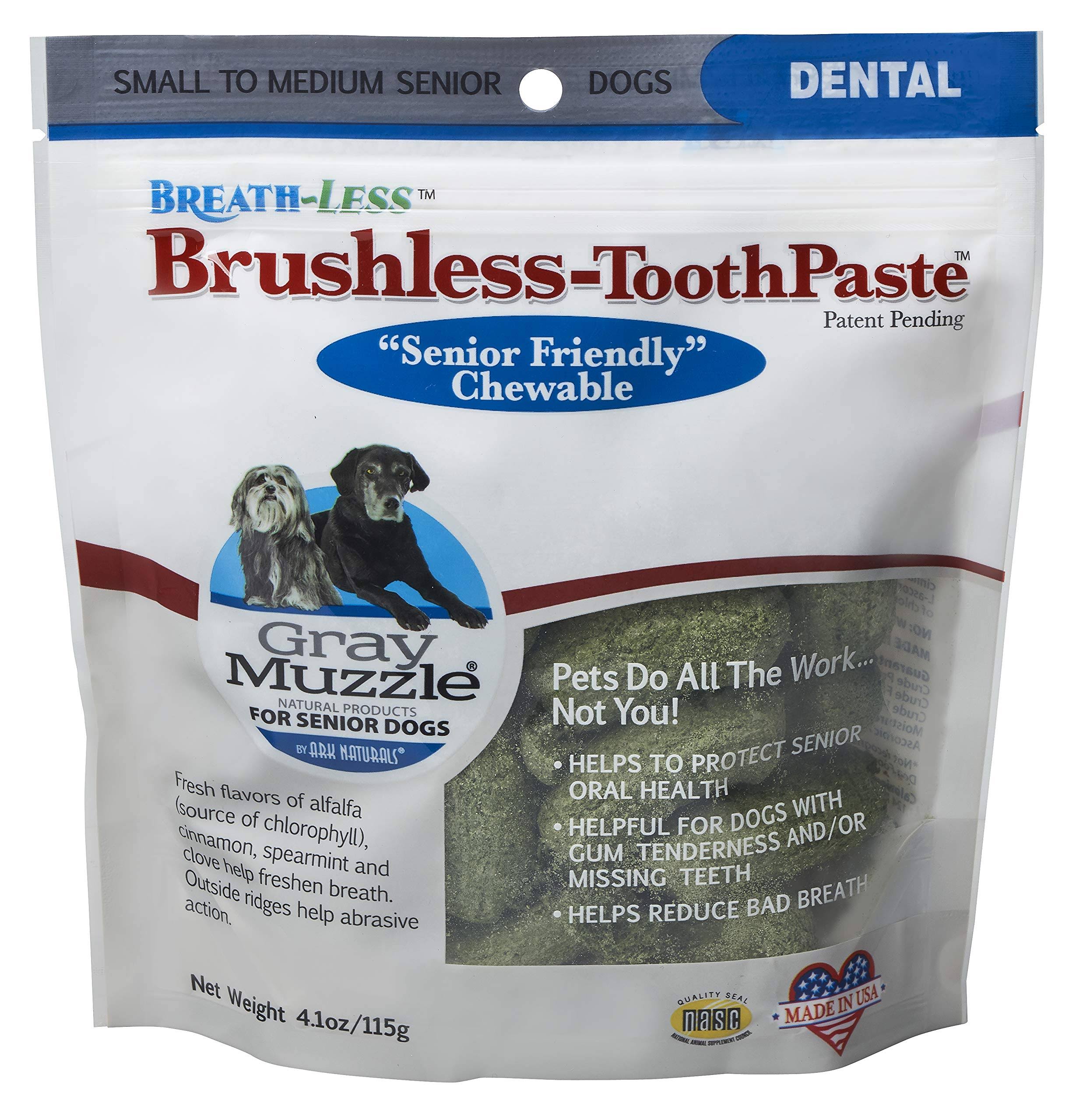 Ark Naturals Brushless Tooth Paste Chewable Dental Treats for Dogs - Gray Muzzle, 4.1oz