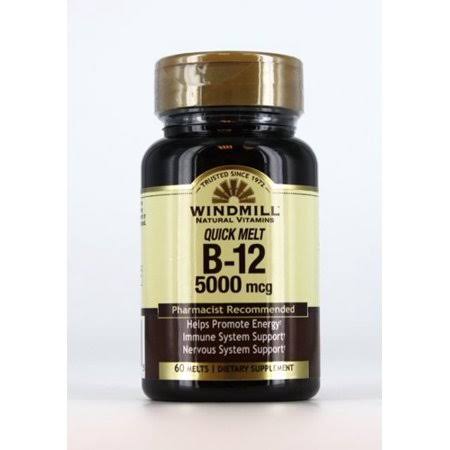 Windmill Quick Melt Vitamin B-12 5000 mcg Dietary Supplement, 60 Count