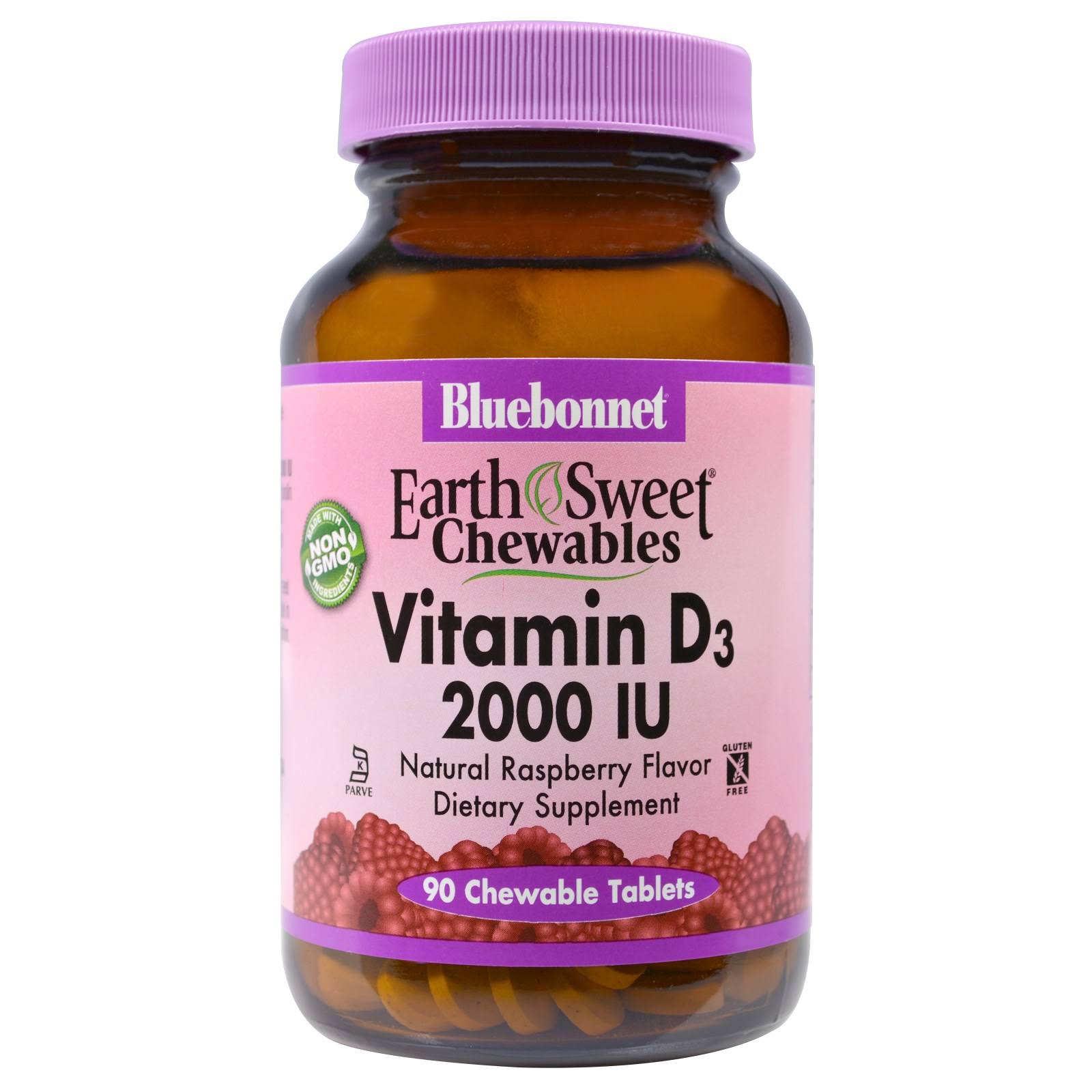 Bluebonnet Nutrition EarthSweet Chewables Vitamin D3 Natural Raspberry Flavor 2000 IU 90 Chewable Tablets