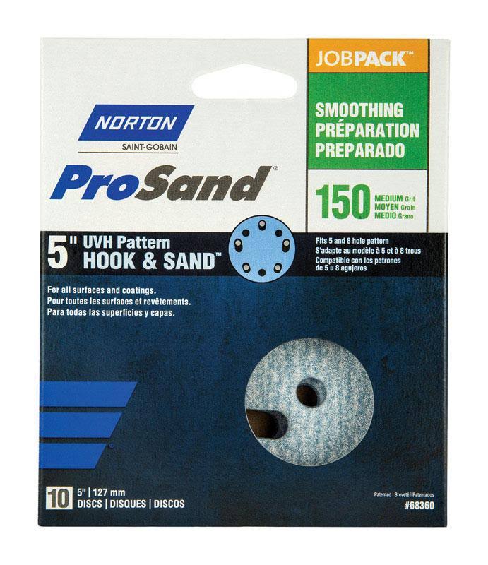 Norton ProSand 5 inch Ceramic Alumina Hook and Loop A975 Sanding Disc 150 Grit Fine 10