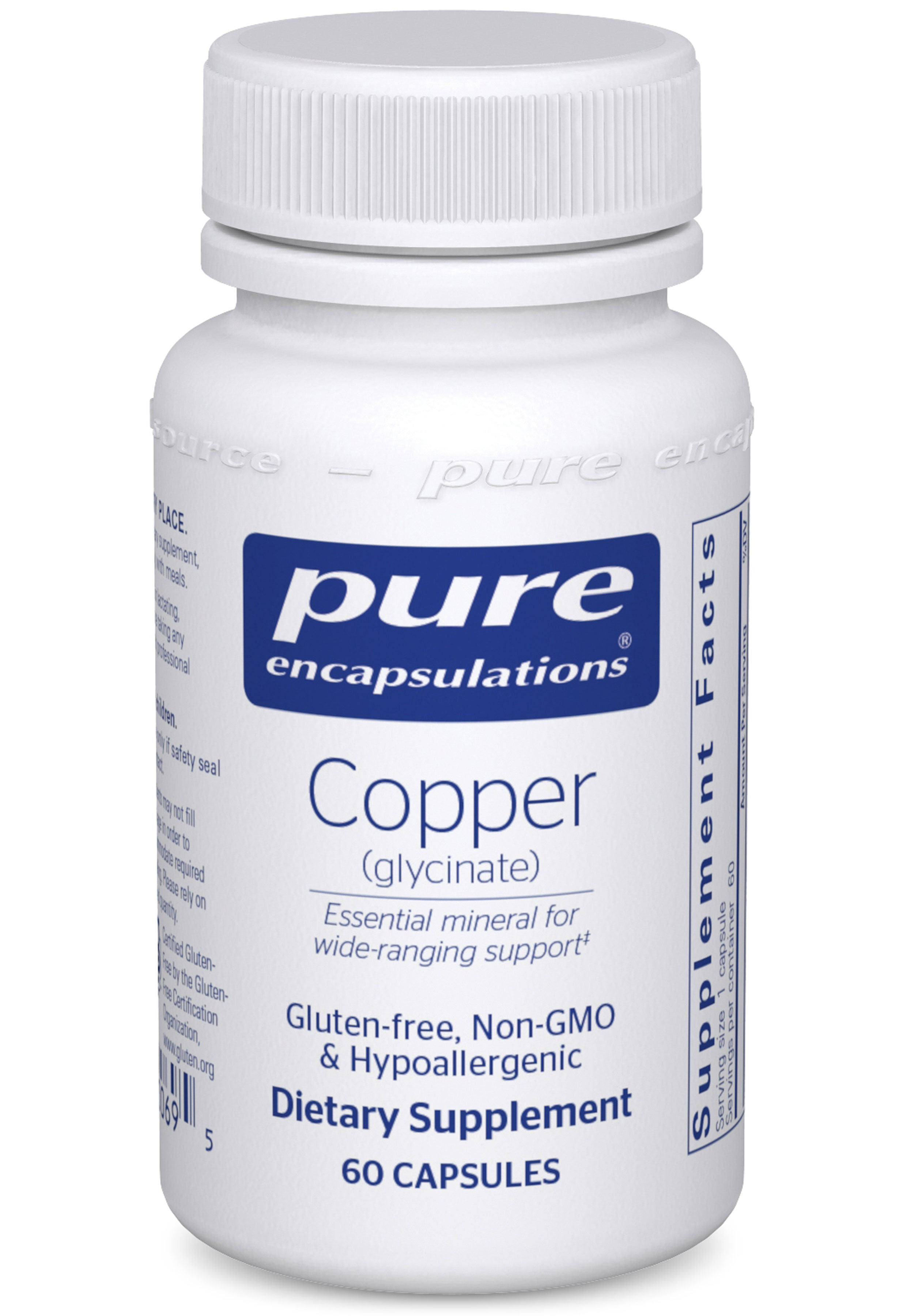 Pure Encapsulations Copper (Glycinate) Hypoallergenic Essential Mineral Supplement - 60 Capsules
