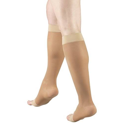 Truform Sheer Compression Stockings, 15-20 mmHg, Women's Knee High Length, Open Toe, 20 Denier, Beige, Small