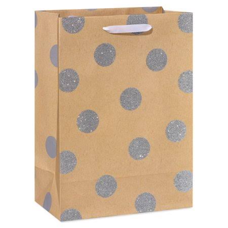 American Greetings Medium Gift Bag, Silver Polka Dots (1-Count)