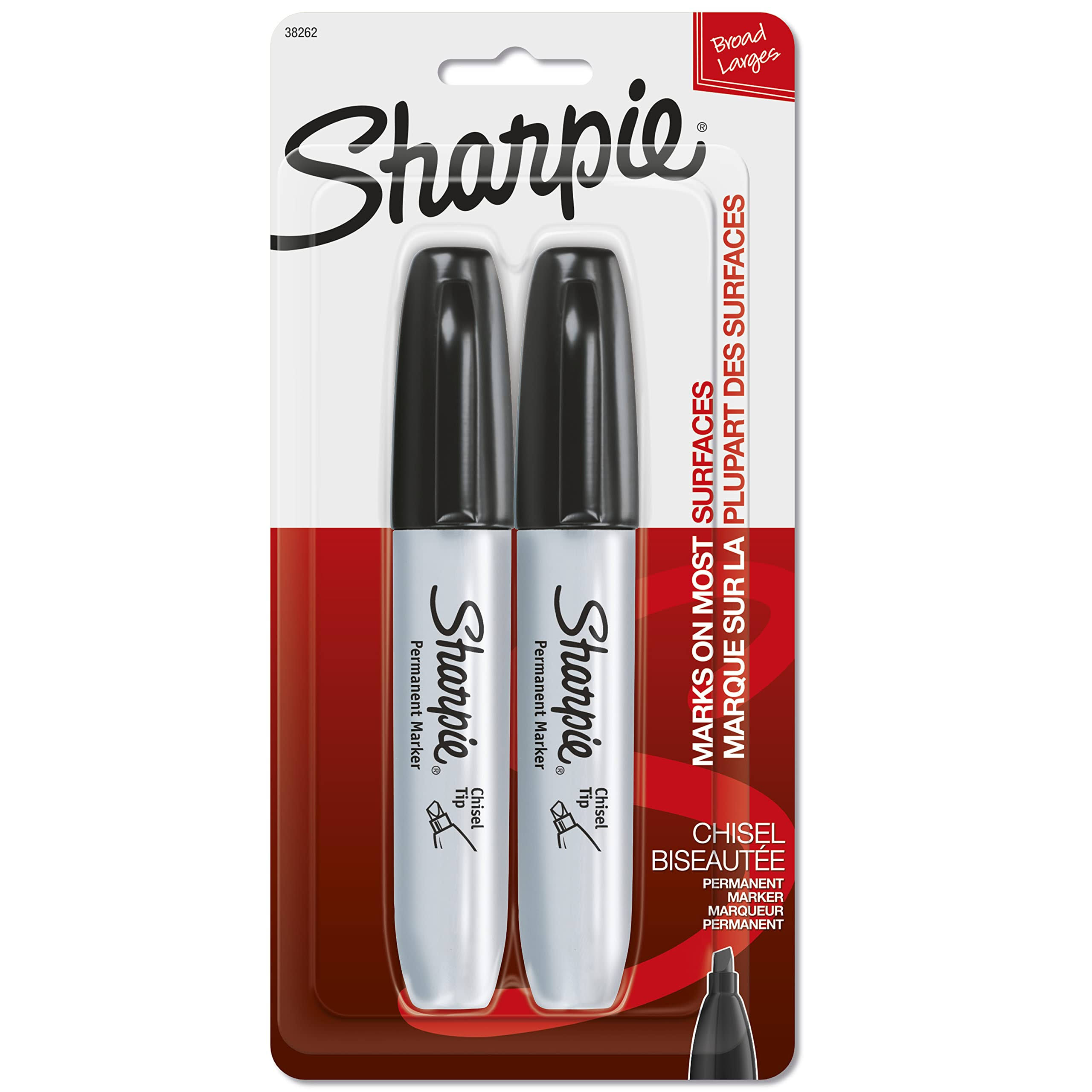 Sanford 38262PP Sharpie Marker Chisel Tip - Black, 2 Pack