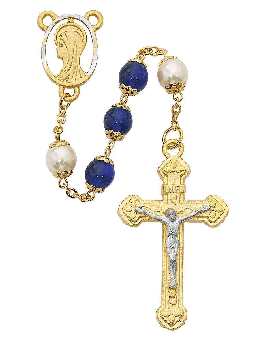 8mm blue/pearl Capped Rosary