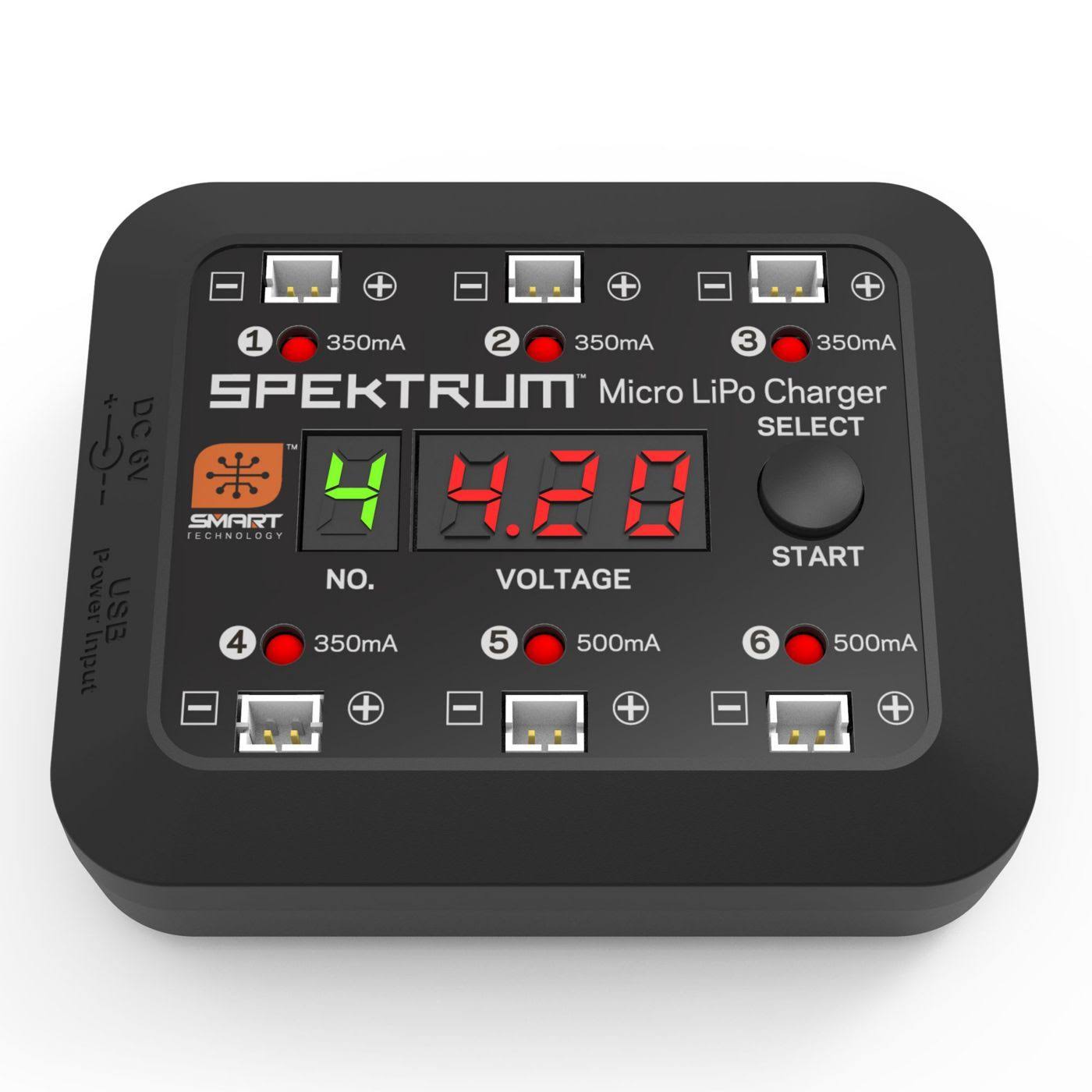 Spektrum S63 Smart Charger: Micro 6-Port 1S LiPo Battery Charger | DC