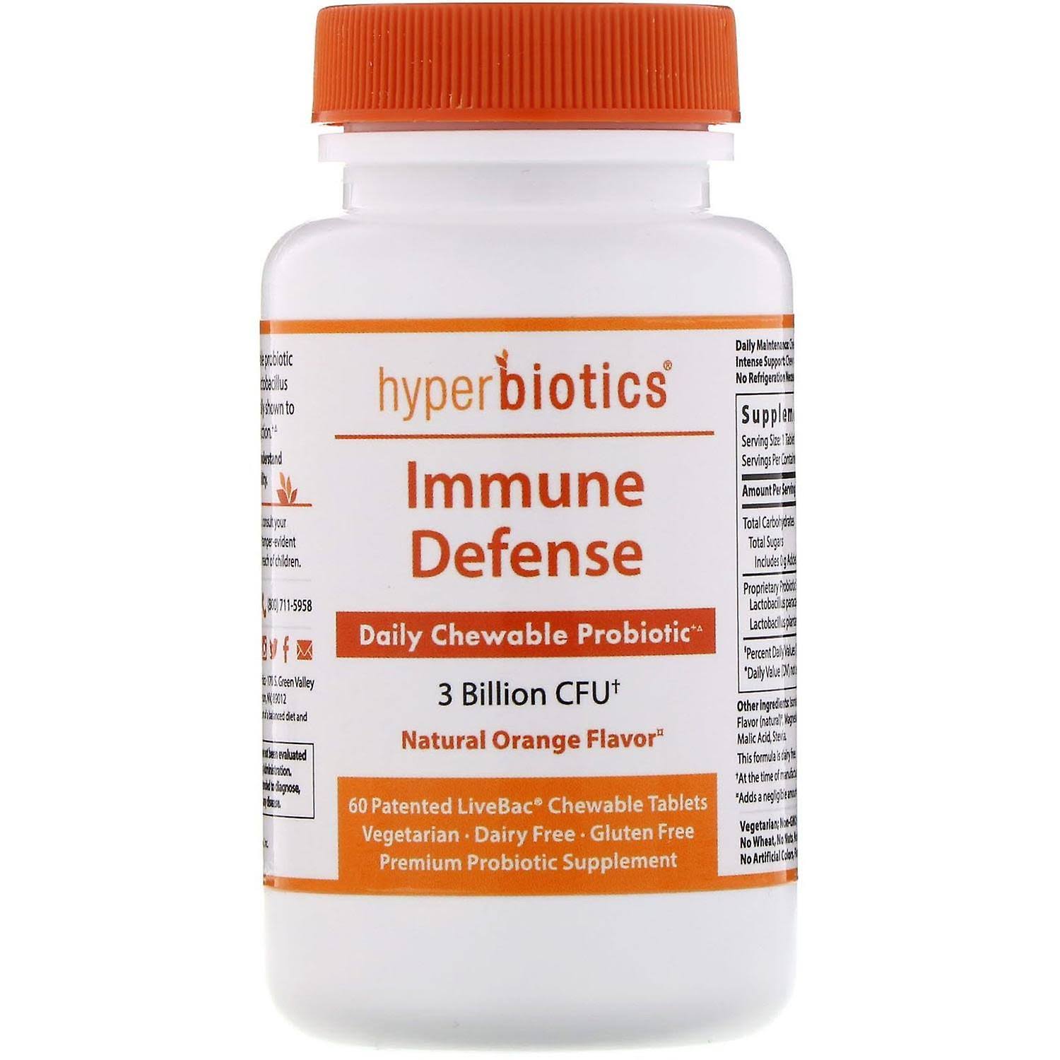 Hyperbiotics, Immune Defense, Natural Orange, 3 Billion CFU, 60 Chewable Tablets