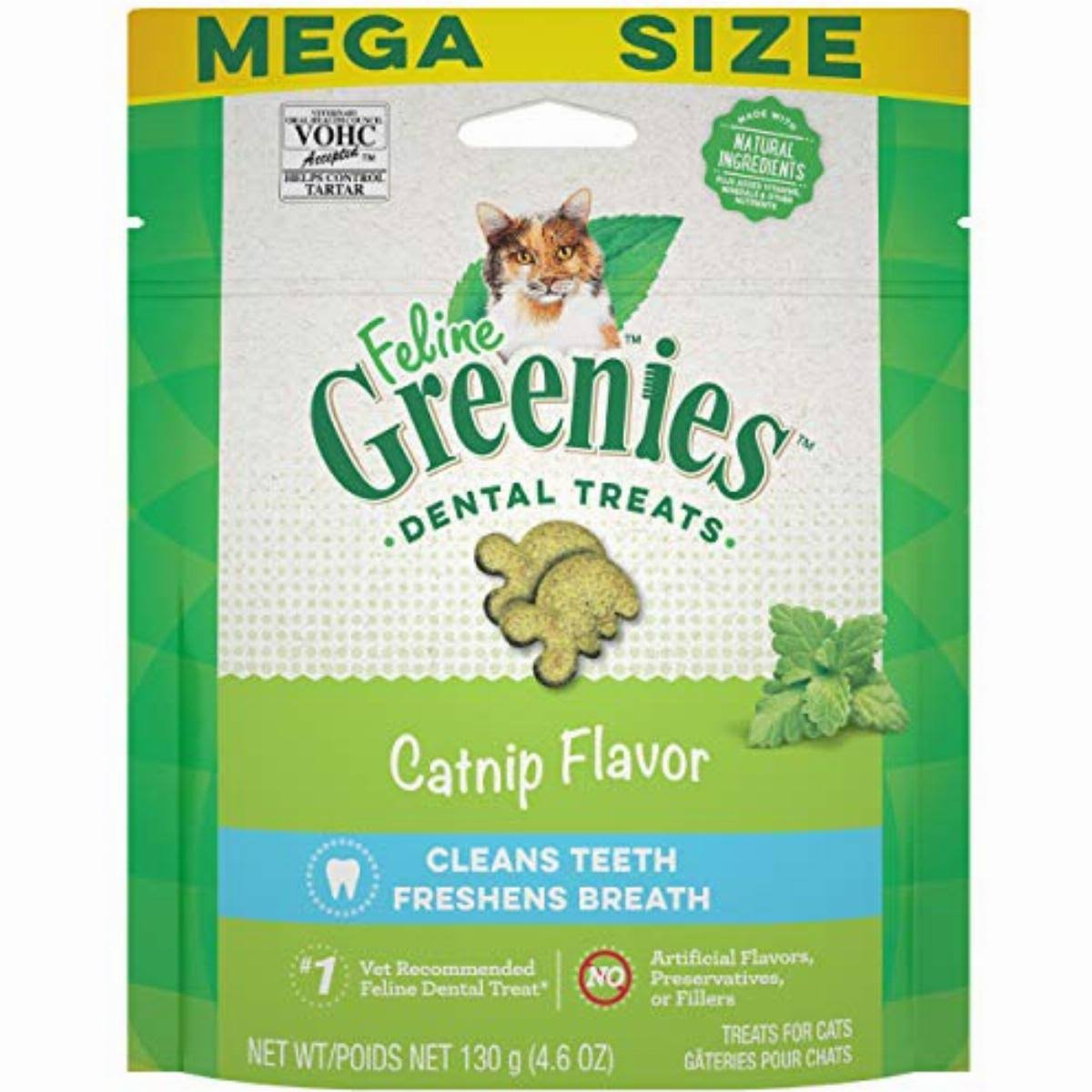 Greenies Feline Crunchy Dental Treats Catnip Flavor Mega Size 4.06 Ounces