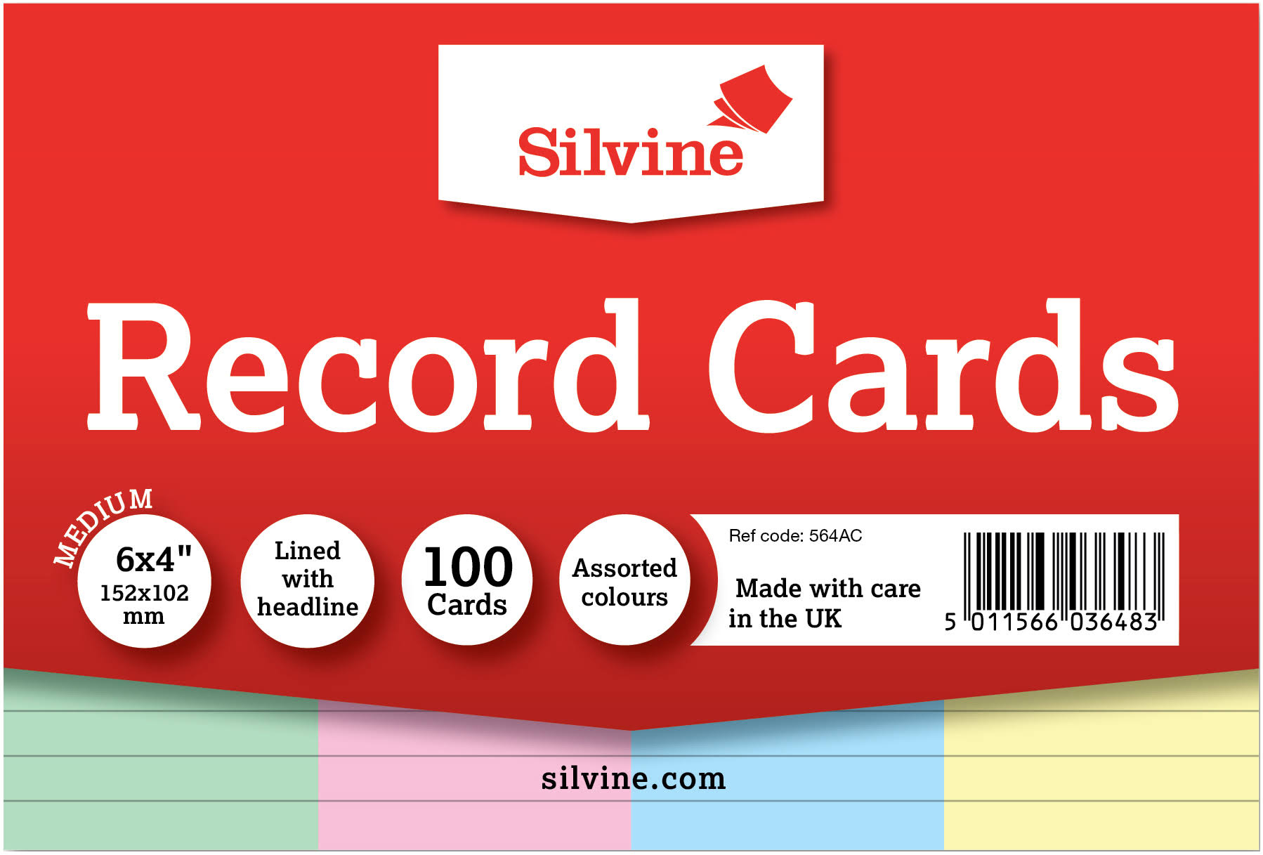 Silvine Record Cards - 100 Pack