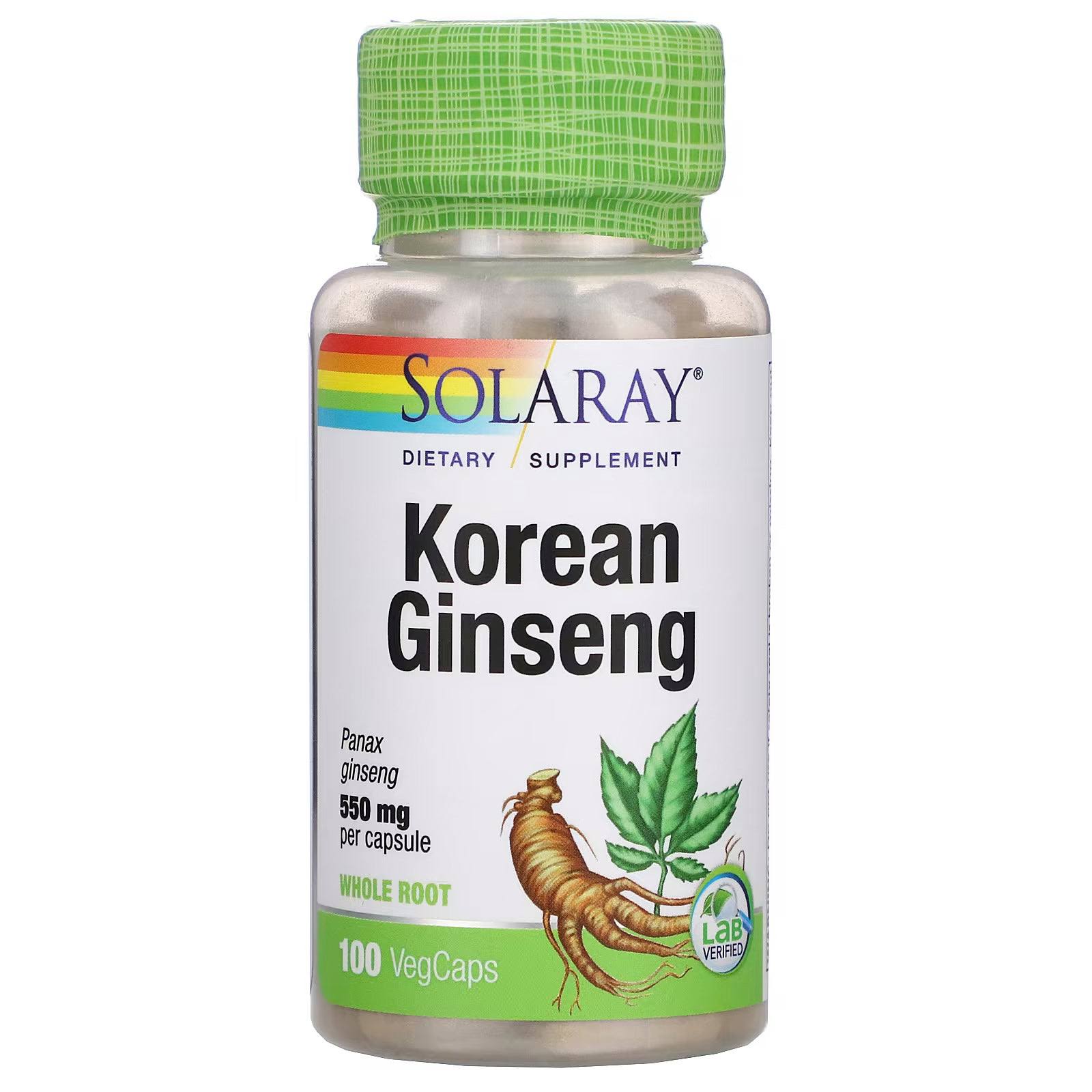 Solaray Korean Ginseng Root Supplement - Panax Ginseng, 550mg, 100 Caps