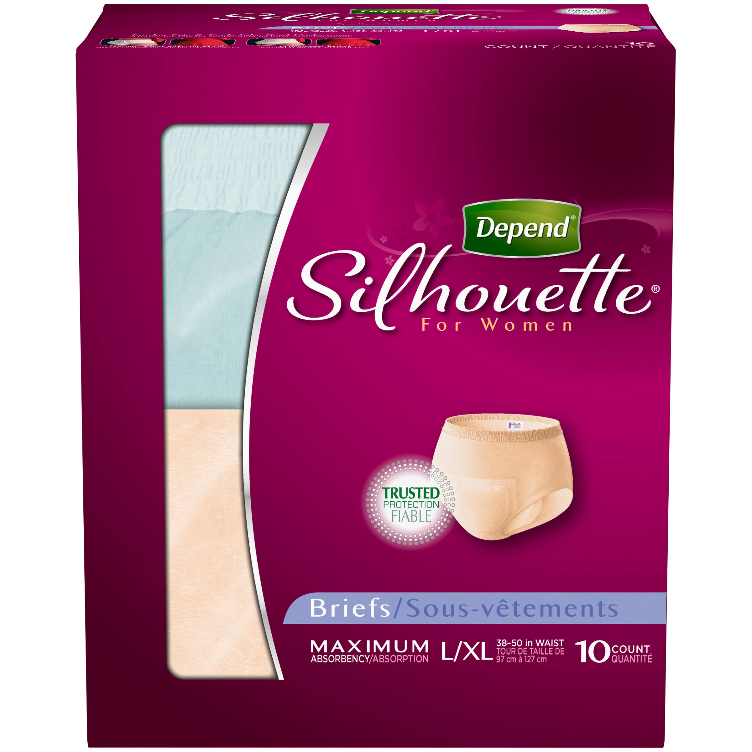 Depend Silhouette Briefs for Women - Maximum Absorbency, Large-X-Large, 10ct