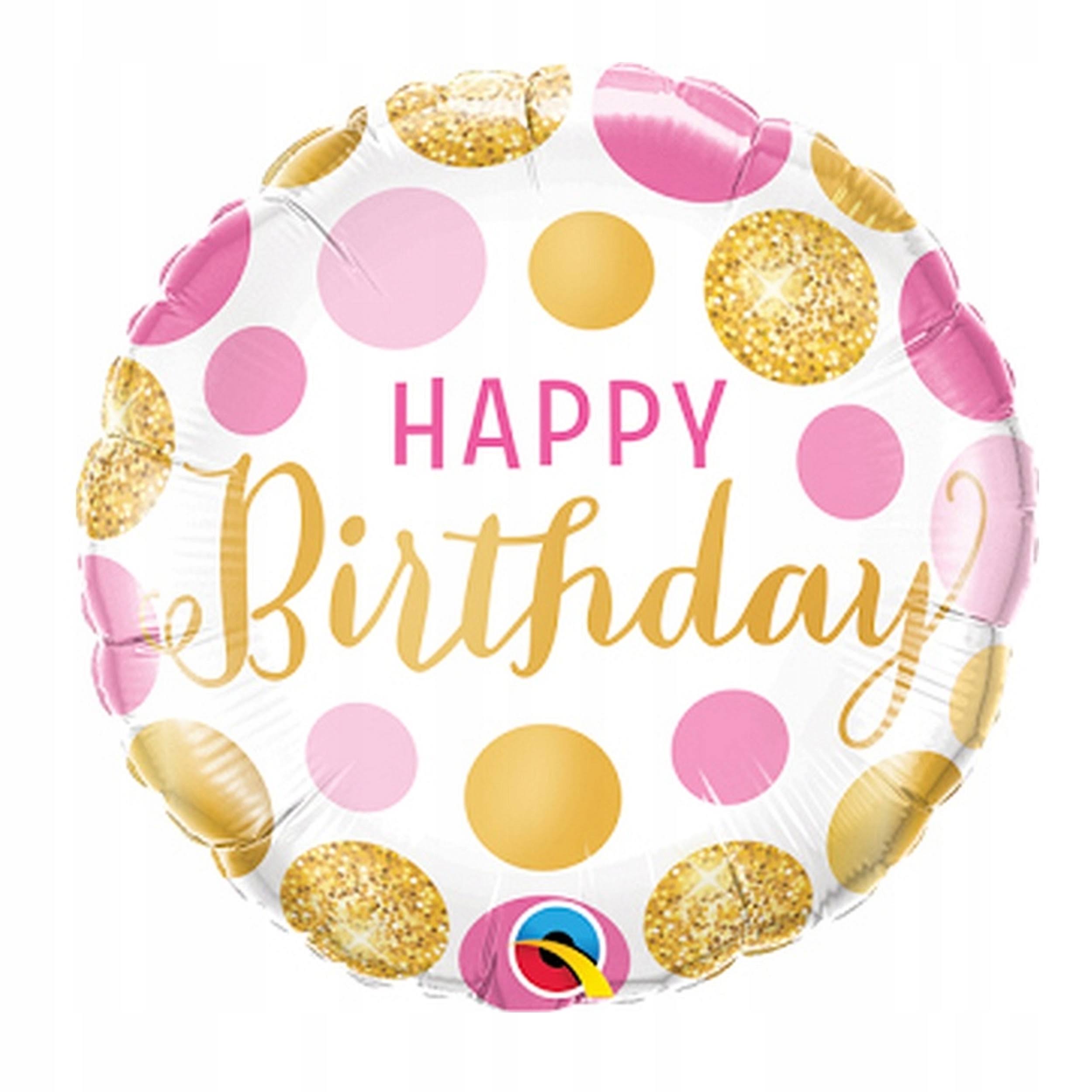 Qualatex 18 Inch Happy Birthday Pink/Gold Dots Round Foil Balloon