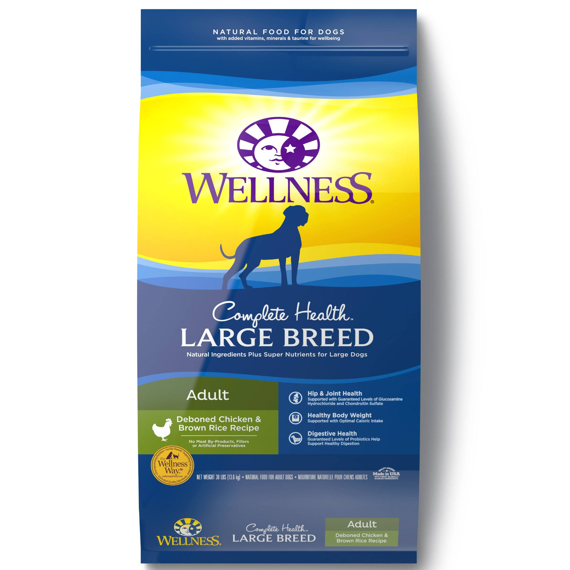 Wellness Complete Health Large Breed Dog Food - Chicken and Rice, Dry, 30lb