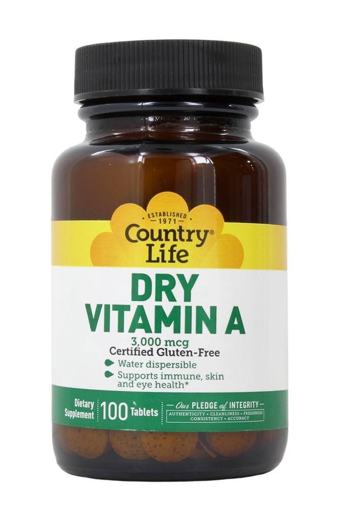 Country Life Dry Vitamin A - 100 Tablets, 10000 IU