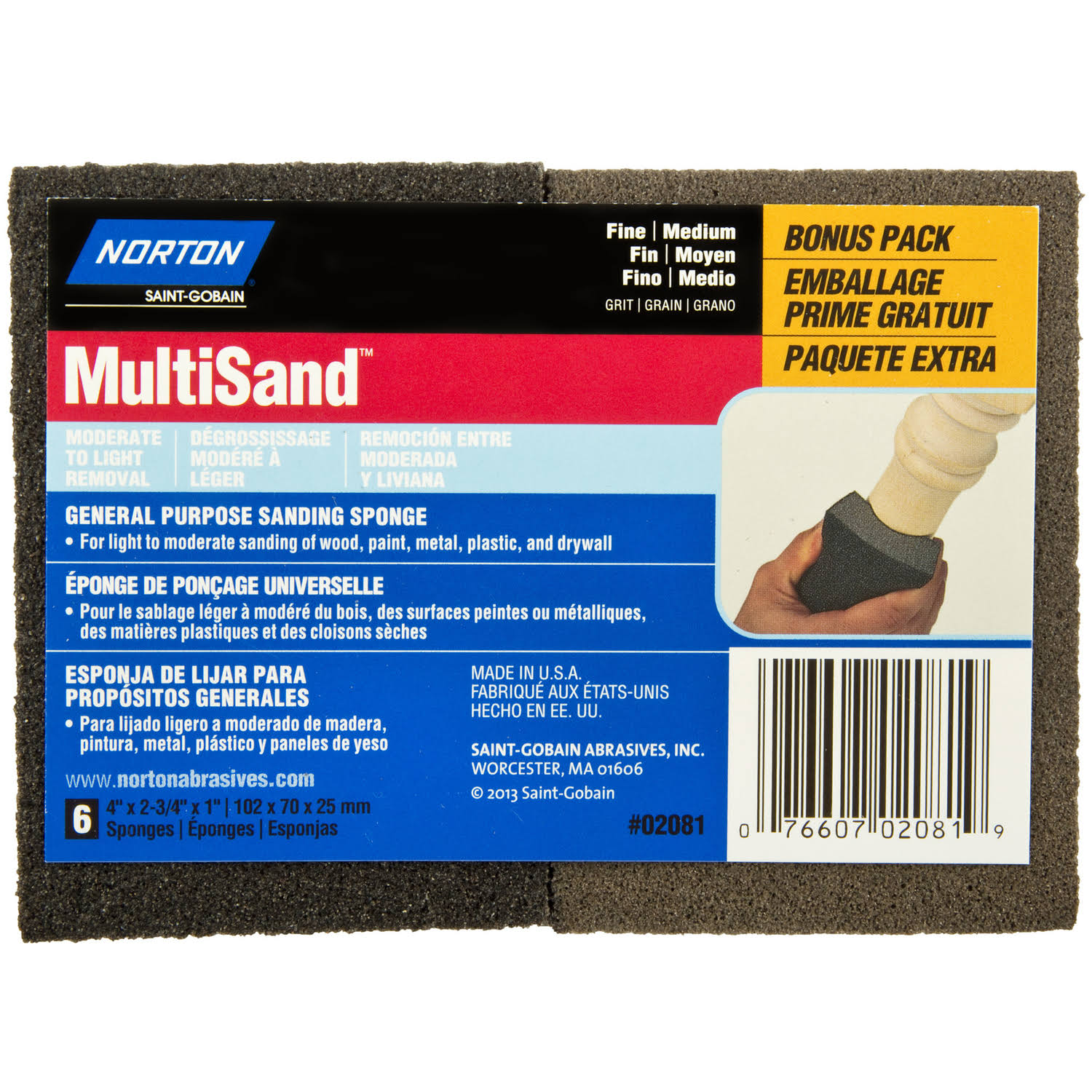 Norton 2081 Small Area Sanding Sponge - Pack of 6, Fine Medium Grit