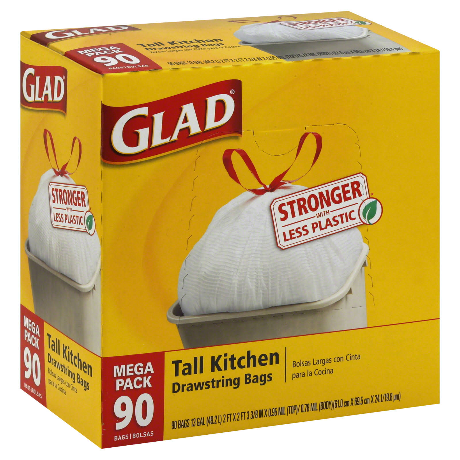 Glad Tall Kitchen Drawstring Trash Bags - 13 Gallon, 90 Count