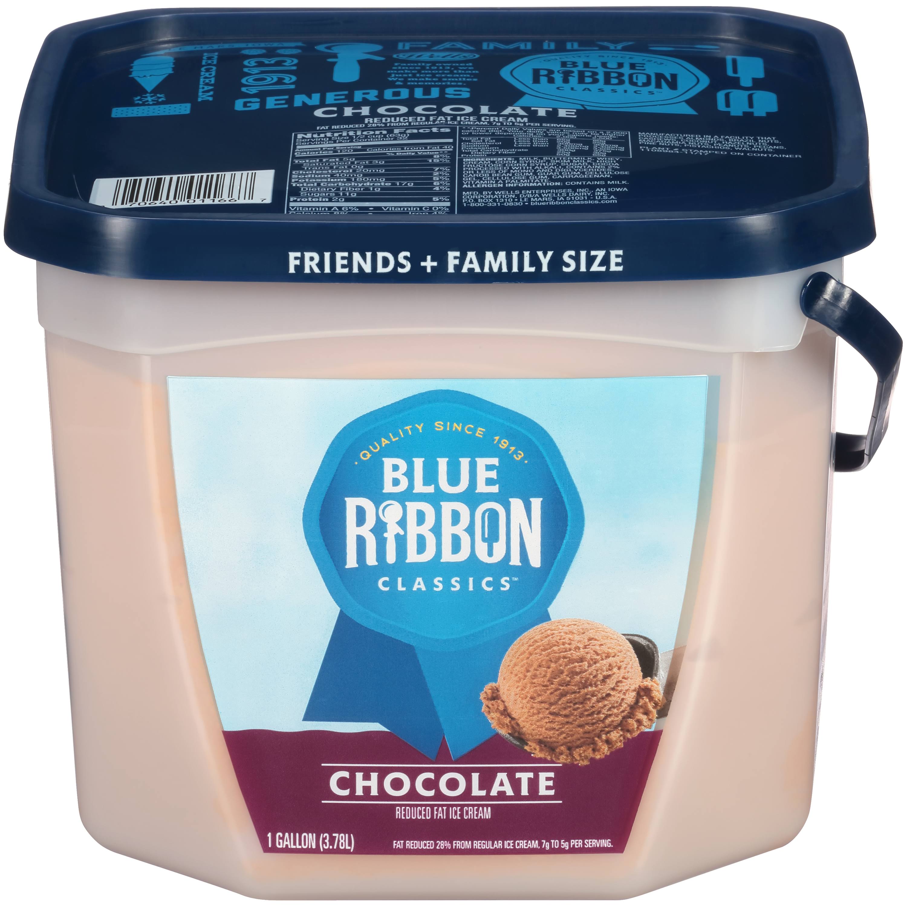 Blue Ribbon Classics Ice Cream, Reduced Fat, Chocolate, Friends + Family Size - 1 gallon (3.78 l)