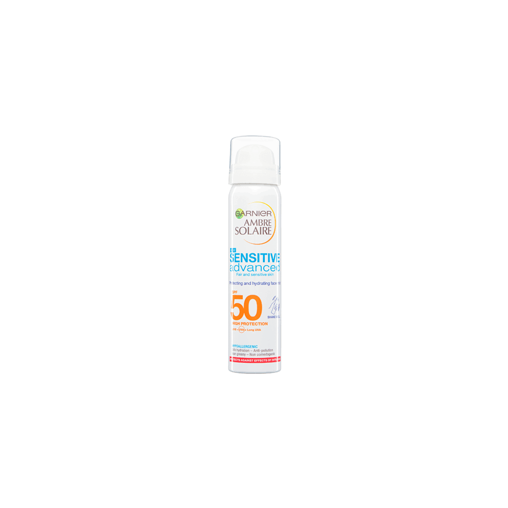 Ambre Solaire Sensitive Hydrating Hypoallergenic Face Sun Cream Mist - SPF 50, 75ml
