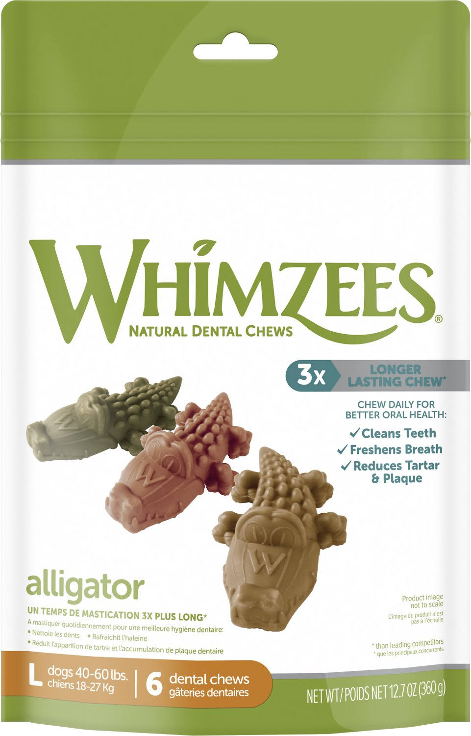 Whimzees Alligator Dental Dog Treats - 6 Large