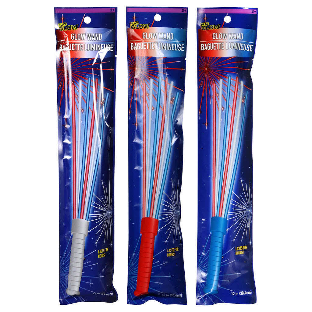 Play Glow Patriotic 6-Stick Glow Wands with Plastic Handles, 12 in.