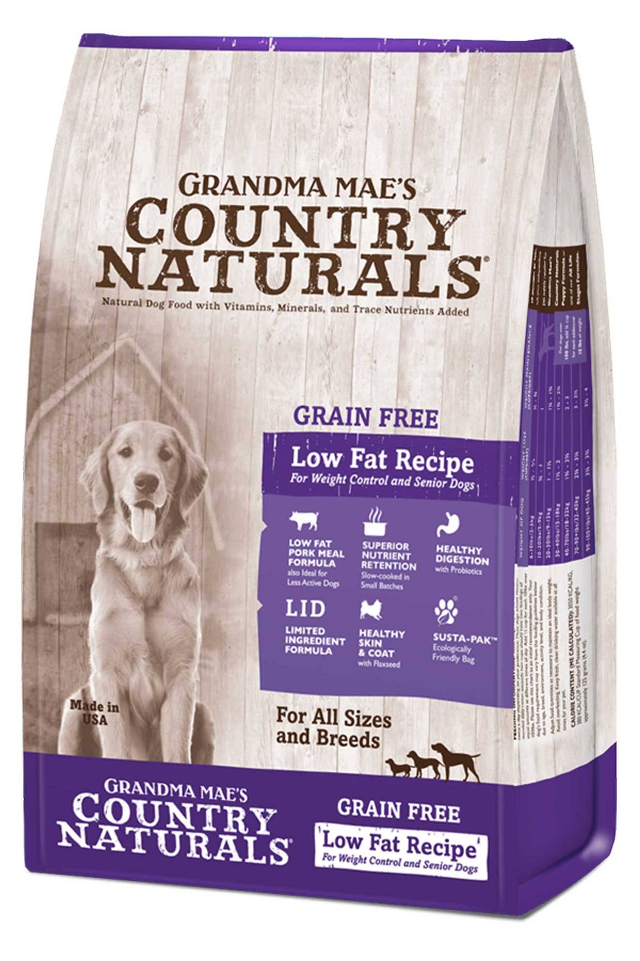 Grandma Mae S Country Nat Grain Free Low Fat Dog Food 25 lb