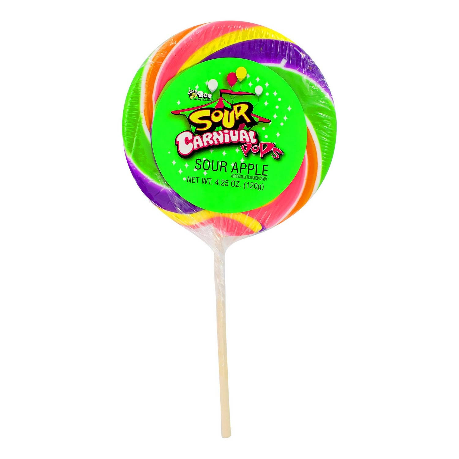 Giant Sour Apple Carnival Swirl Lollipops 4.25 oz. (120g) (Pack Of 2)