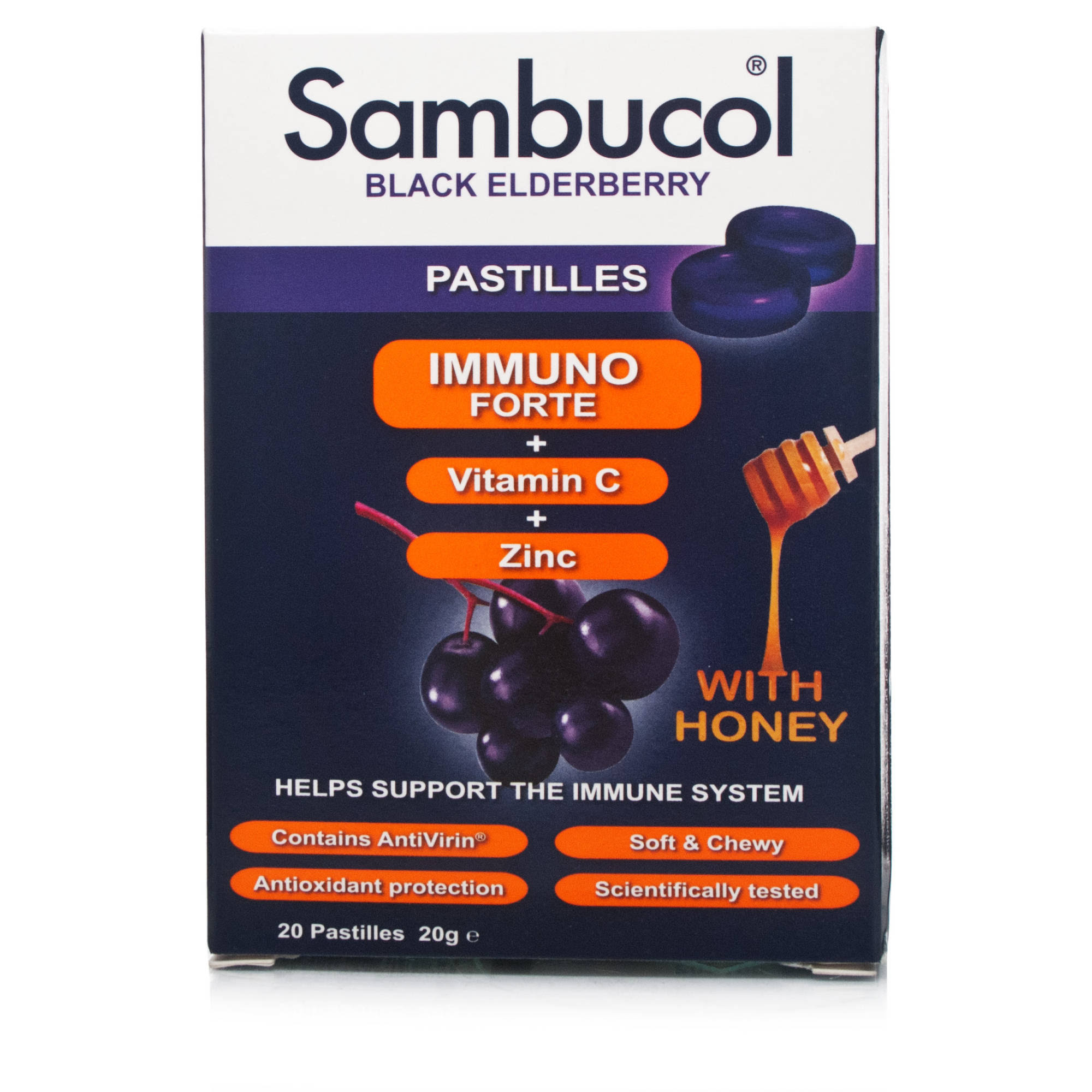 Sambucol Immuno Forte Pastilles - Black Elderberry/Honey, 40g, 20ct