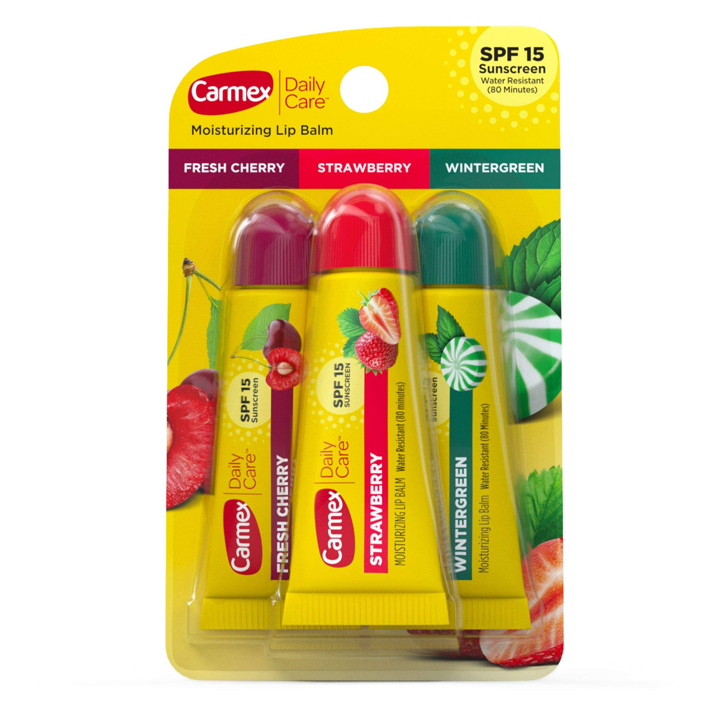 Carmex Moisturizing Lip Balm Variety Pack - Fresh Cherry, Strawberry, Wintergreen, .35oz