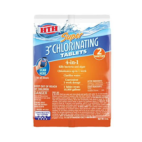 HTH 42032 Super 3-Inch Chlorinating Tablets Swimming Pool Chlorine Sanitizer, 6 oz