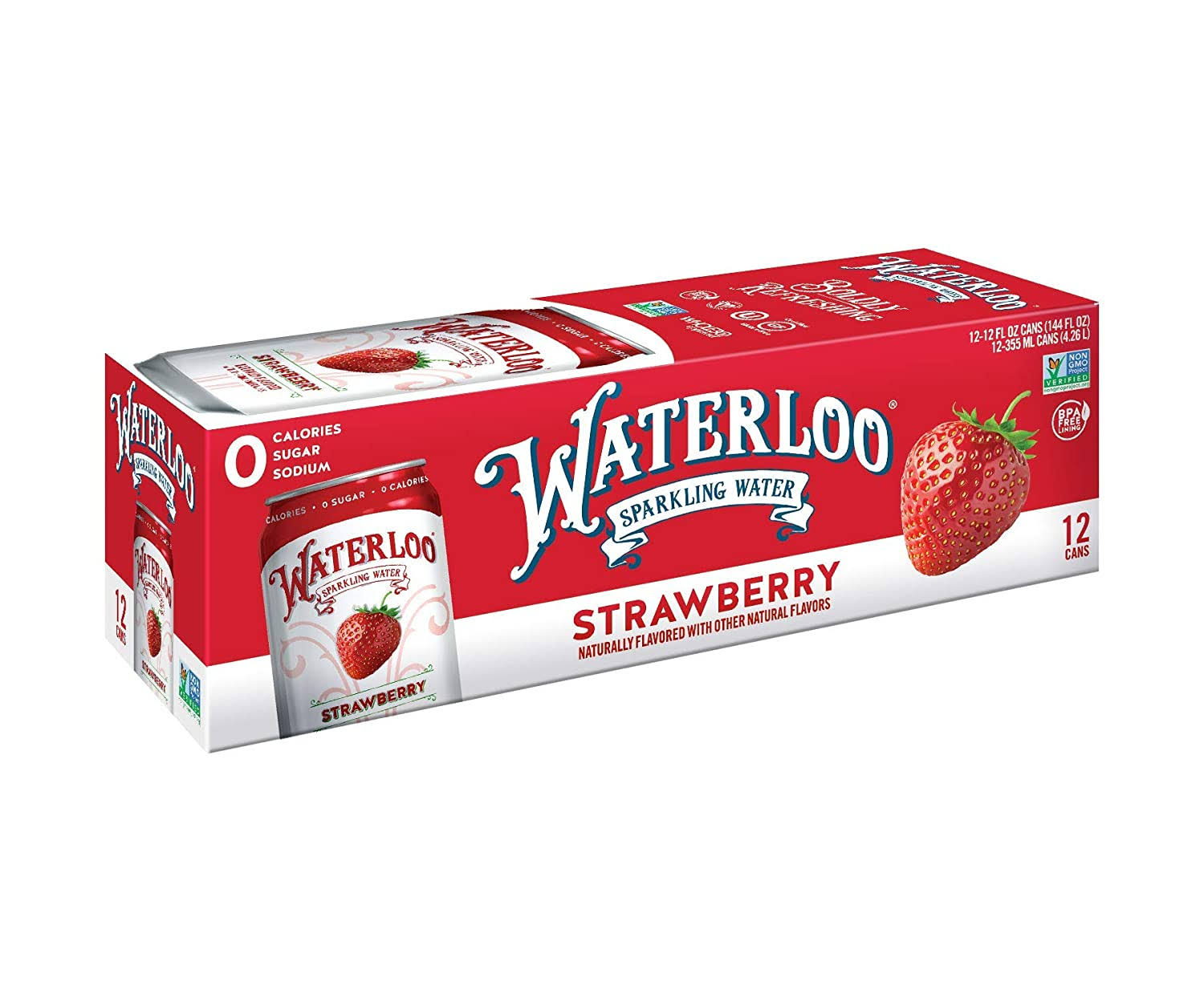 Waterloo Sparkling Water, Strawberry - 12 pack, 12 fl oz cans