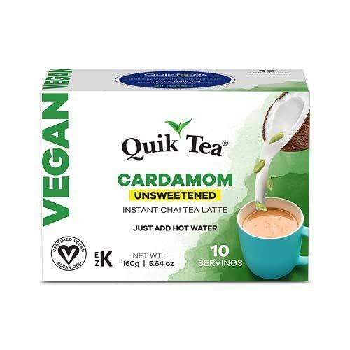 QuikTea Vegan Unsweetened Cardamom Instant Chai Tea Latte - 10 Count Single Box