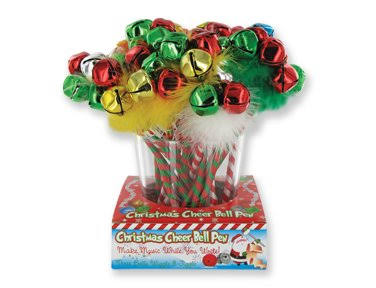 Jingle Bell Topper Pen with Blue Yellow and Pink Jingle Bells