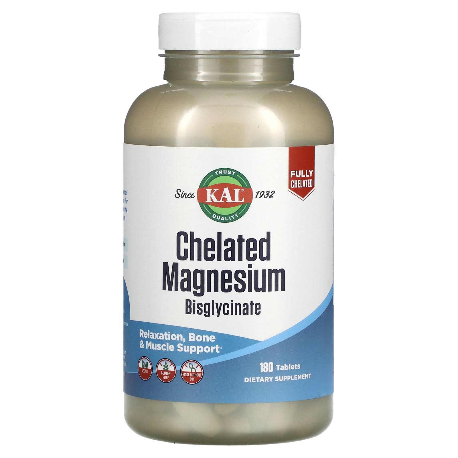 KAL, Chelated Magnesium Bisglycinate, 180 Tablets