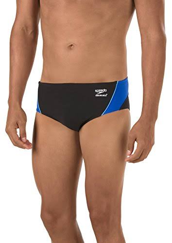 Speedo Mens Endurance Launch Splice Brief Swimsuit - Black/Blue, Size 28