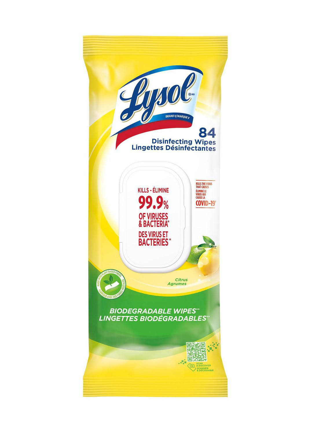 LYSOL DISINFECTING WIPES Flat Pack, Citrus, 84 ct
